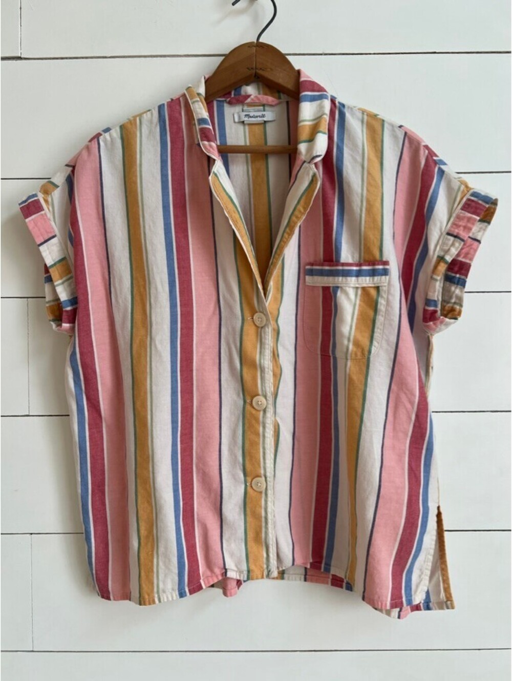 Madewell Bedtime Pajama Top Rainbow Stripe Women's Size M Loungewear Vacation